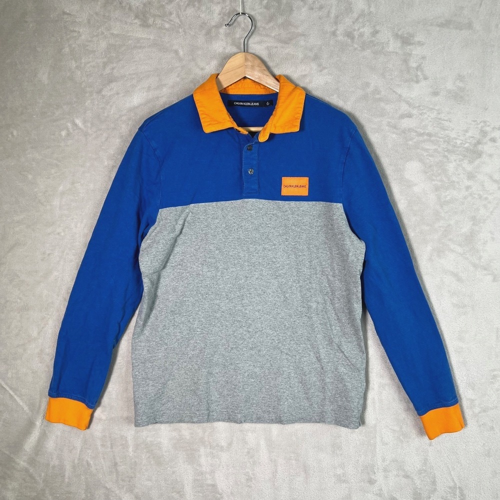 Calvin Klein Rugby Shirt Mens M Colorblock‎ Polo Long Sleeve Preppy